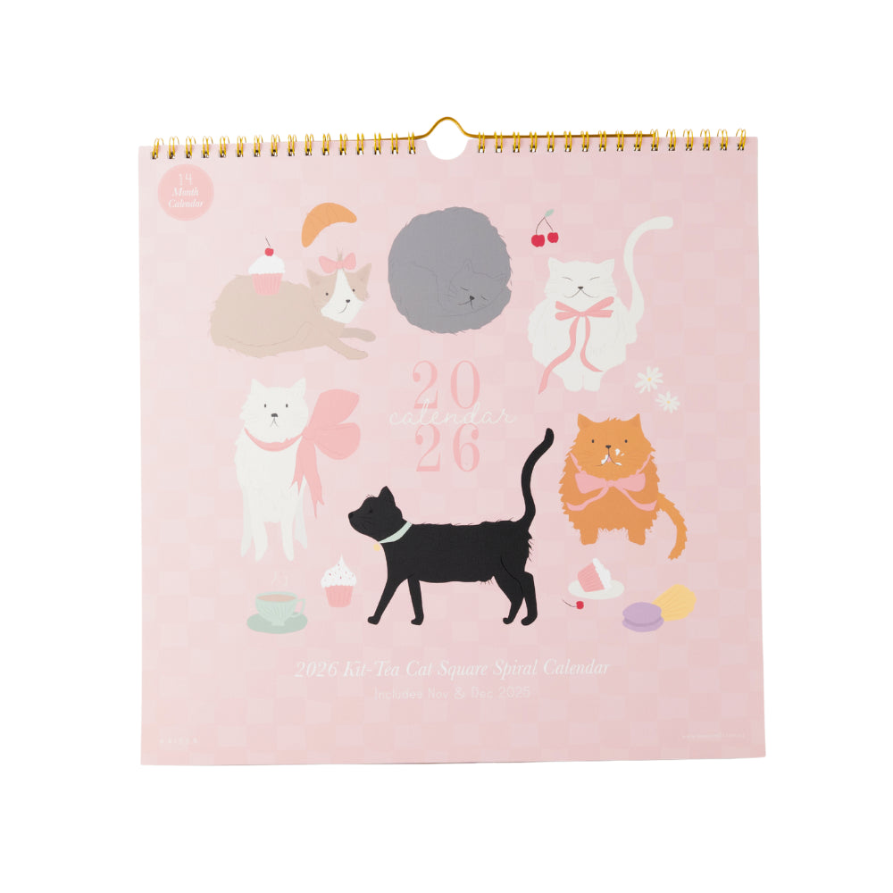 2026 Square Spiral Calendar - Kit-Tea Cat